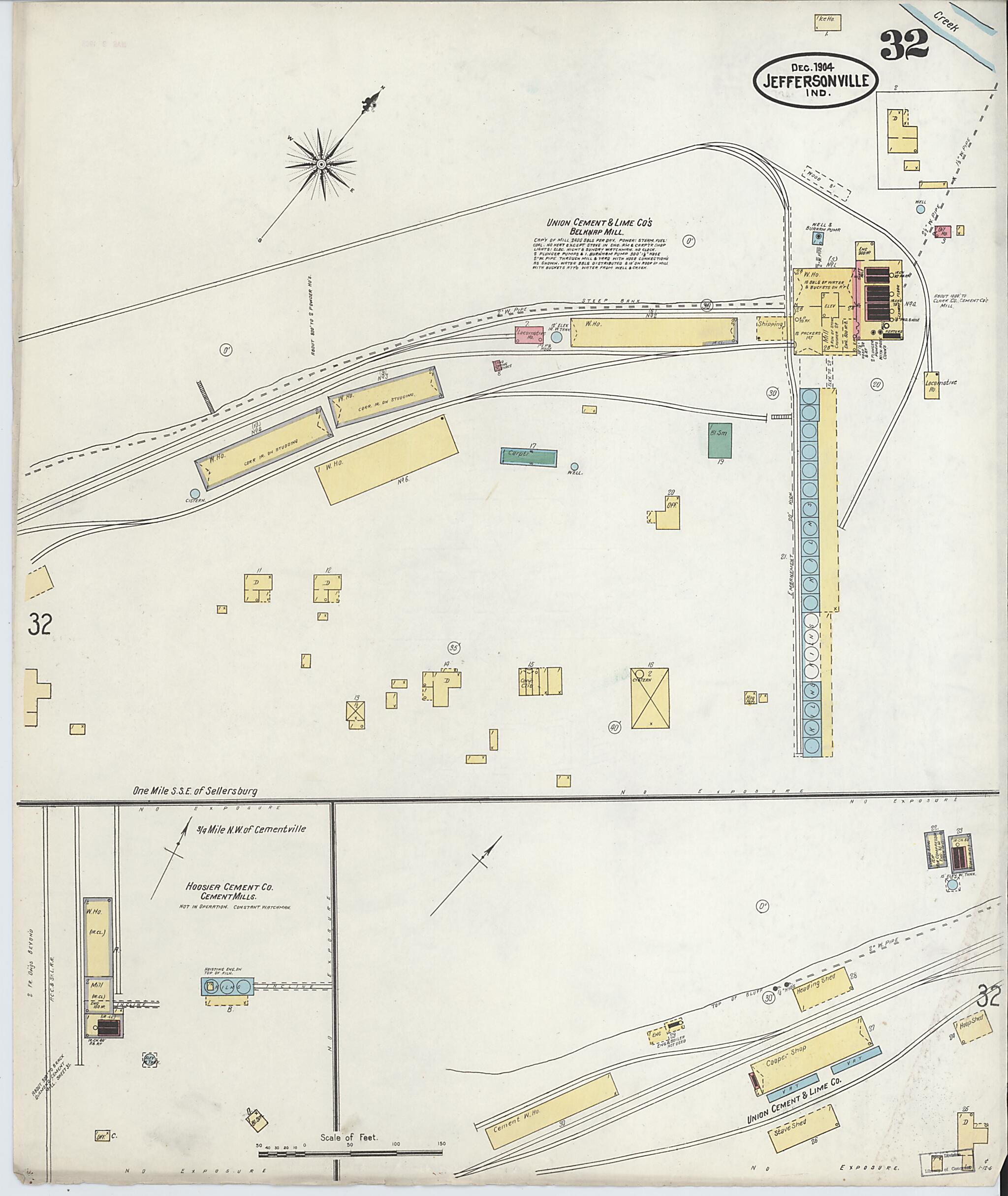 This old map of Jeffersonville, Clark County, Indiana was created by Sanborn Map Company in 1904