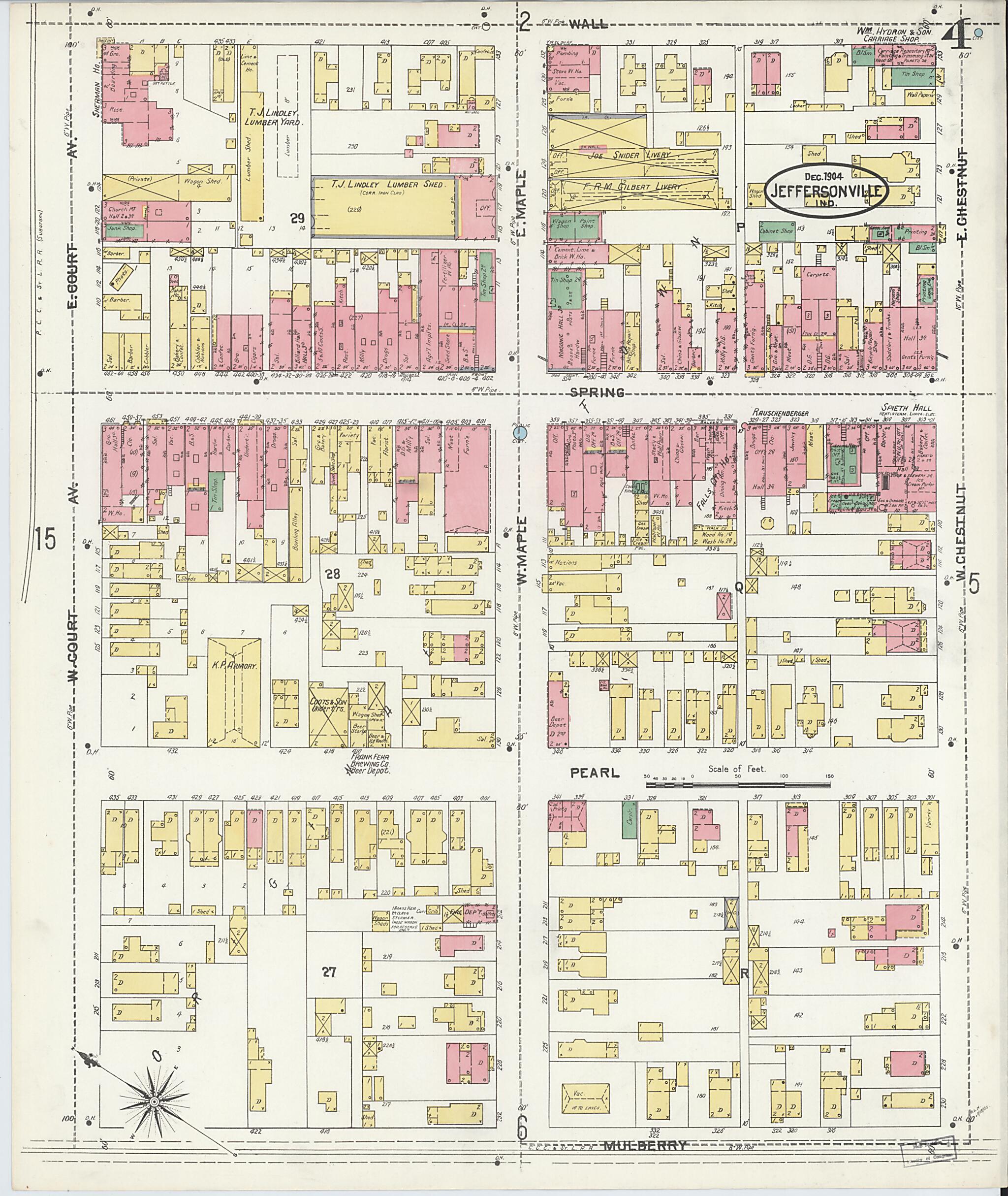 This old map of Jeffersonville, Clark County, Indiana was created by Sanborn Map Company in 1904