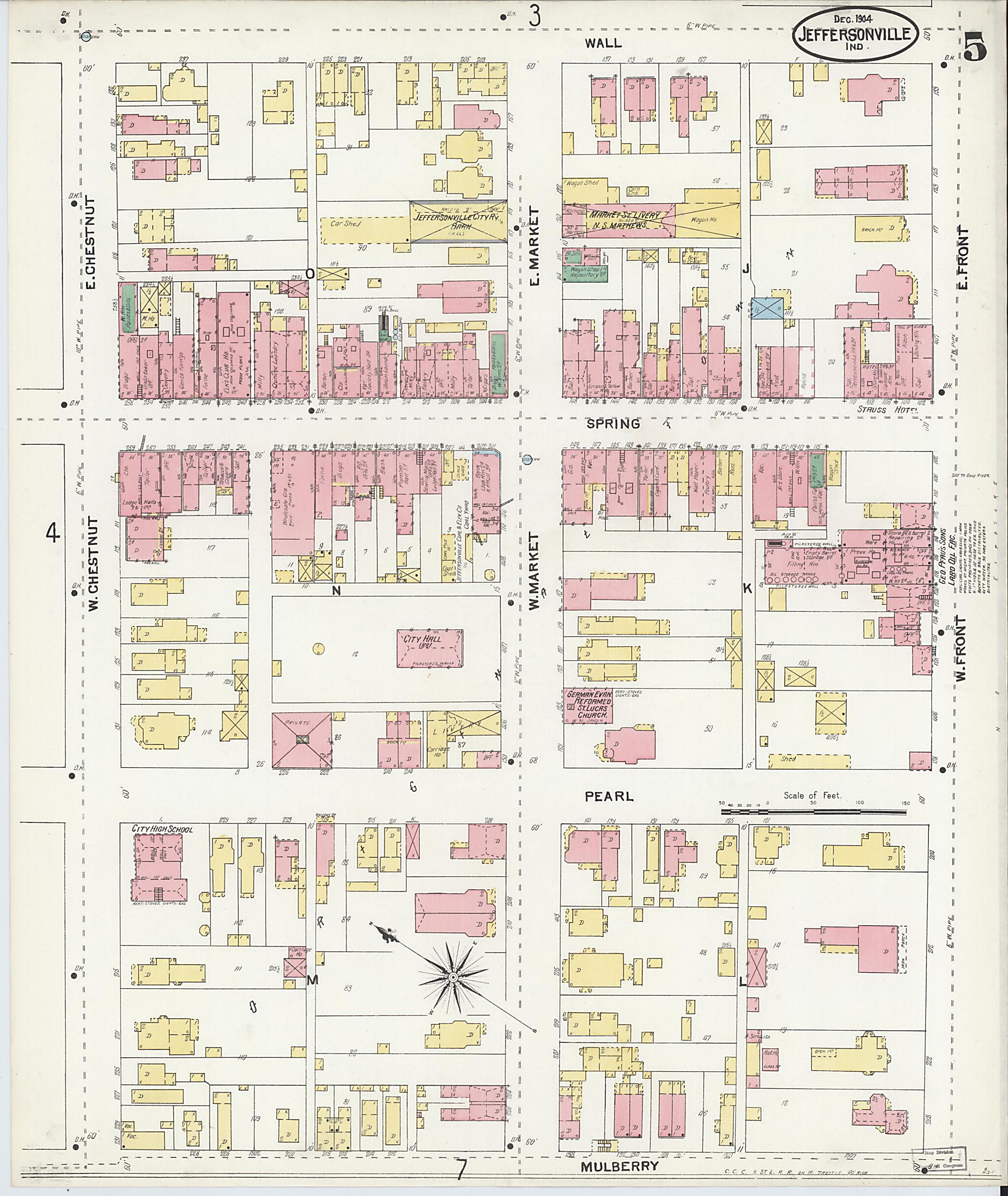 This old map of Jeffersonville, Clark County, Indiana was created by Sanborn Map Company in 1904