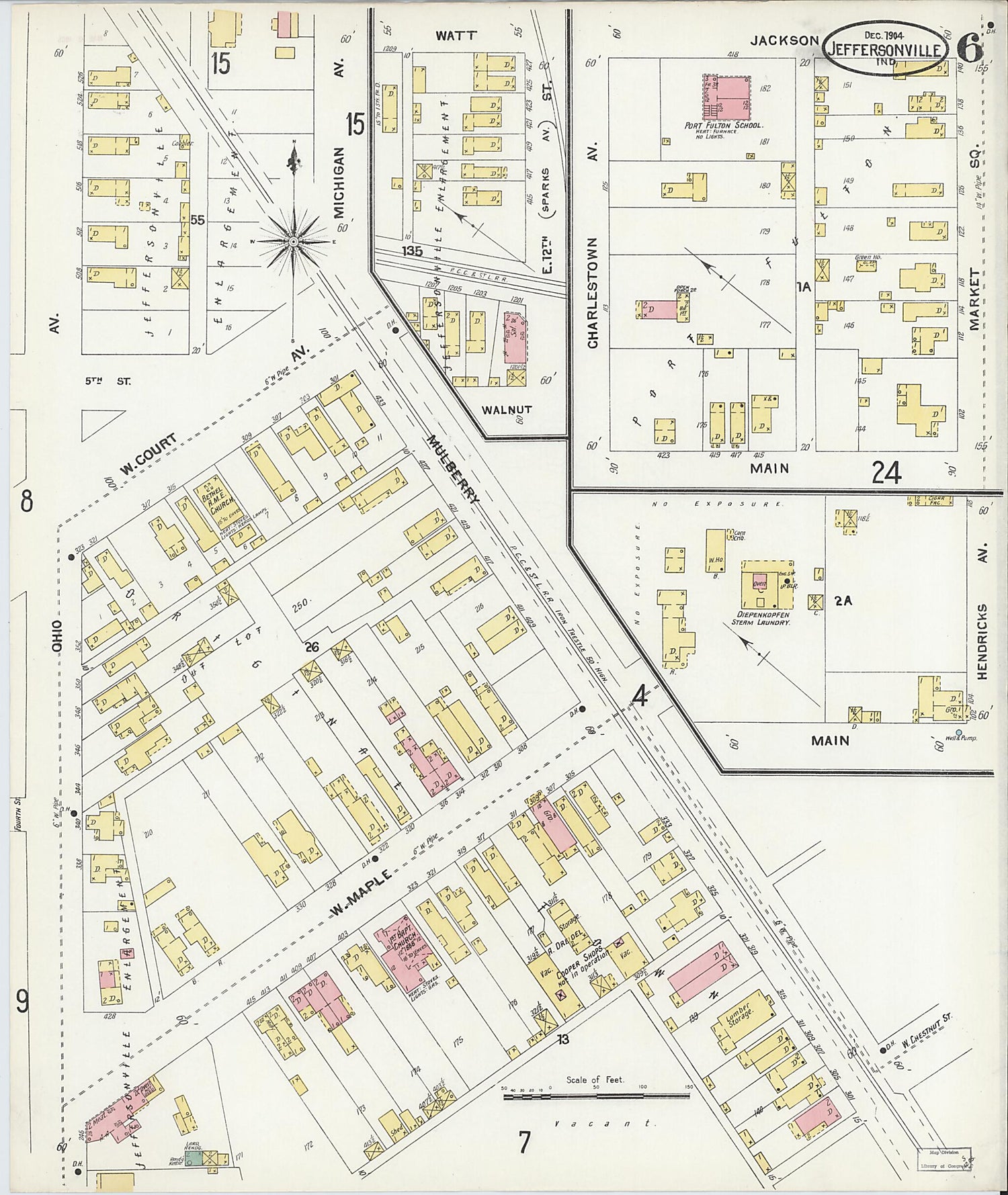 This old map of Jeffersonville, Clark County, Indiana was created by Sanborn Map Company in 1904