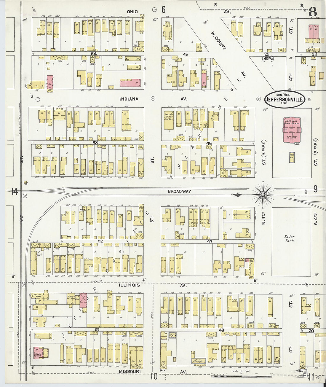 This old map of Jeffersonville, Clark County, Indiana was created by Sanborn Map Company in 1904