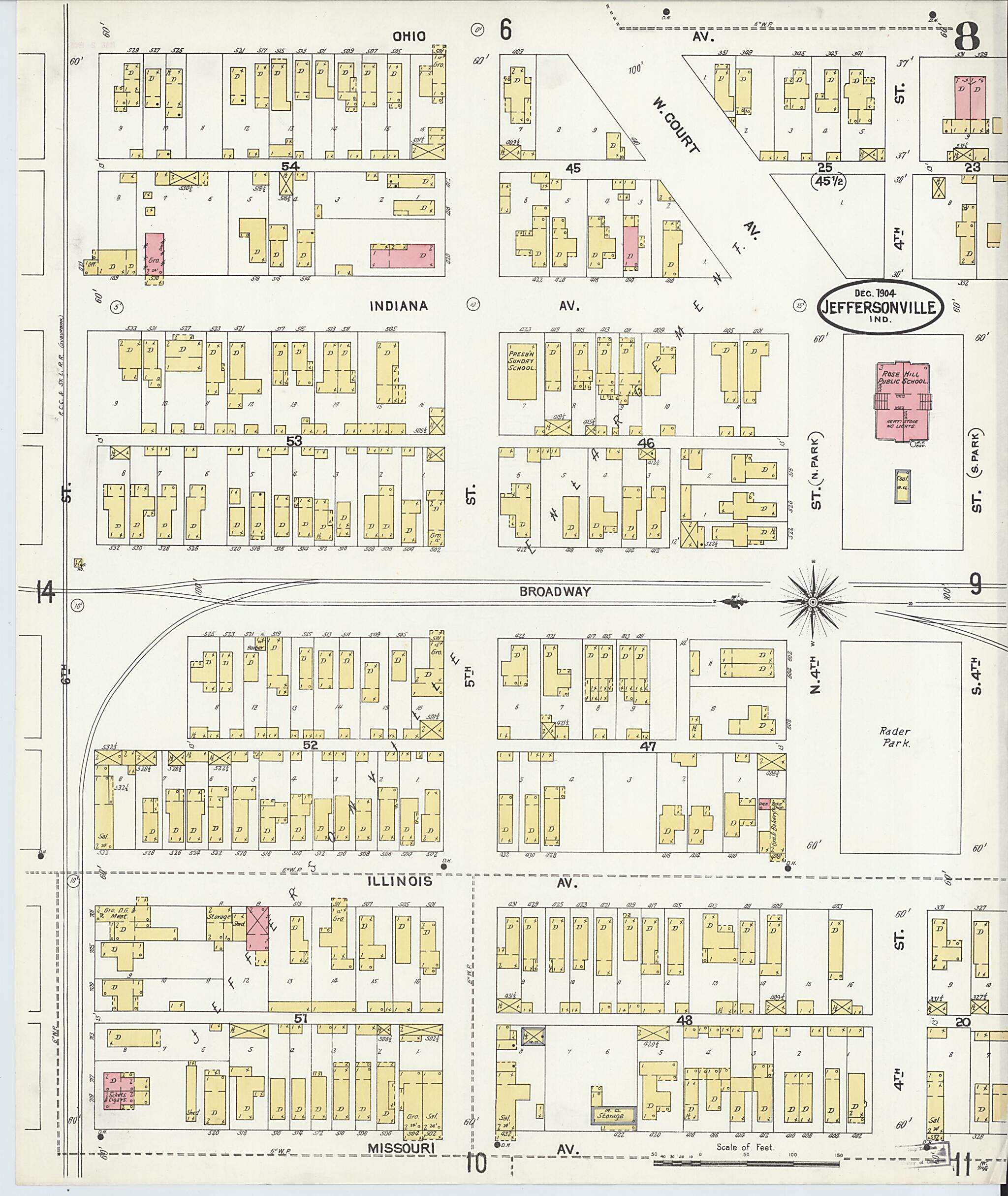 This old map of Jeffersonville, Clark County, Indiana was created by Sanborn Map Company in 1904