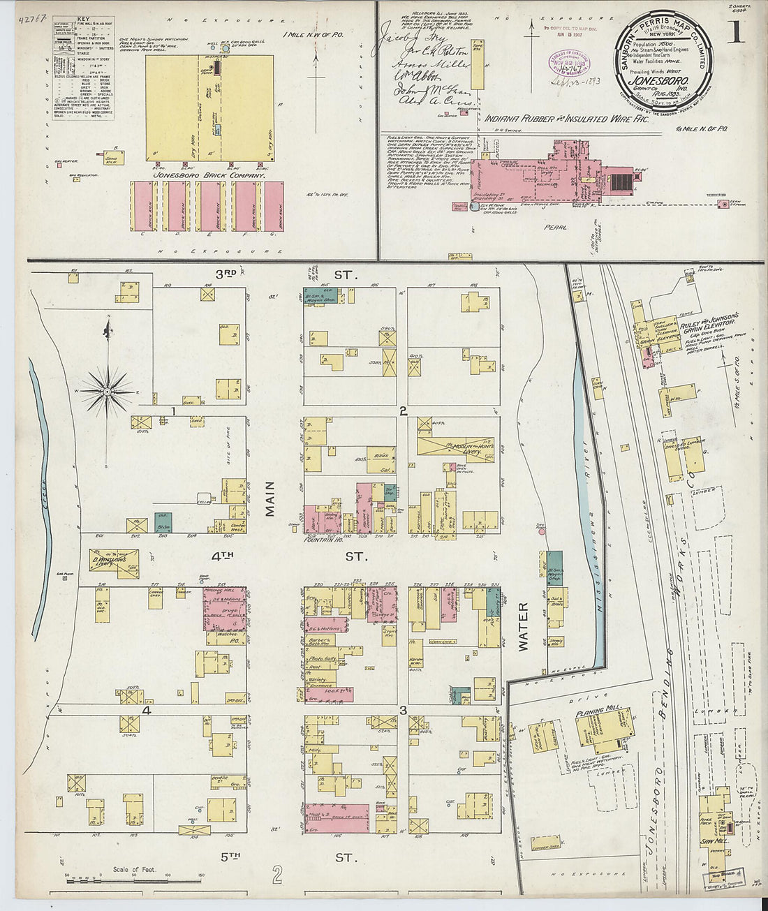This old map of Jonesboro, Grant County, Indiana was created by Sanborn Map Company in 1893