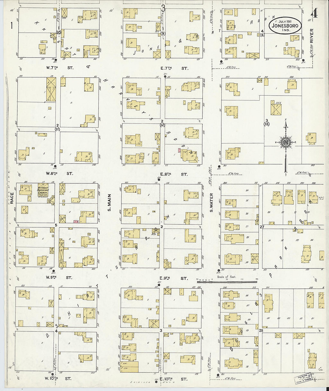 This old map of Jonesboro, Grant County, Indiana was created by Sanborn Map Company in 1911