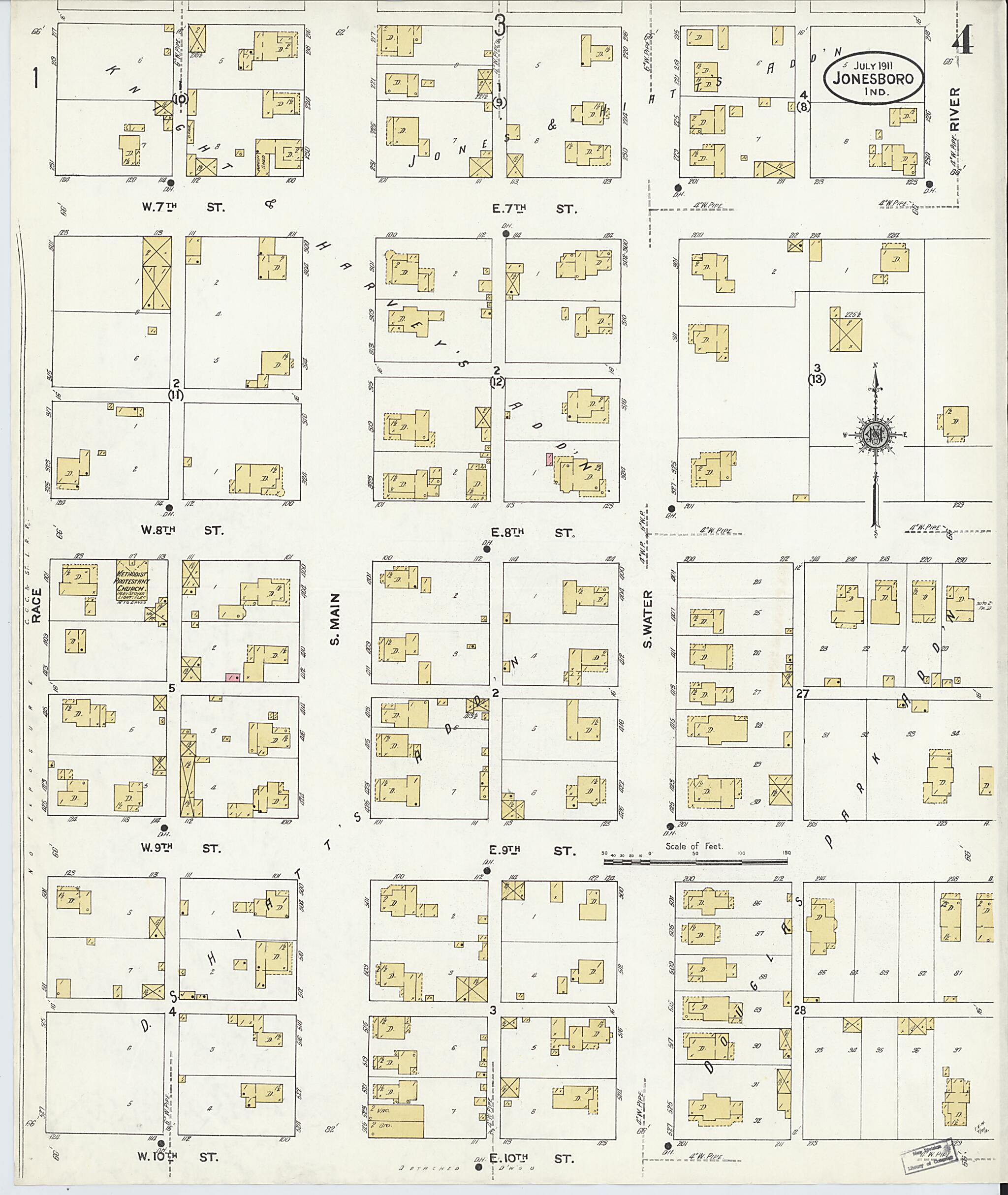 This old map of Jonesboro, Grant County, Indiana was created by Sanborn Map Company in 1911