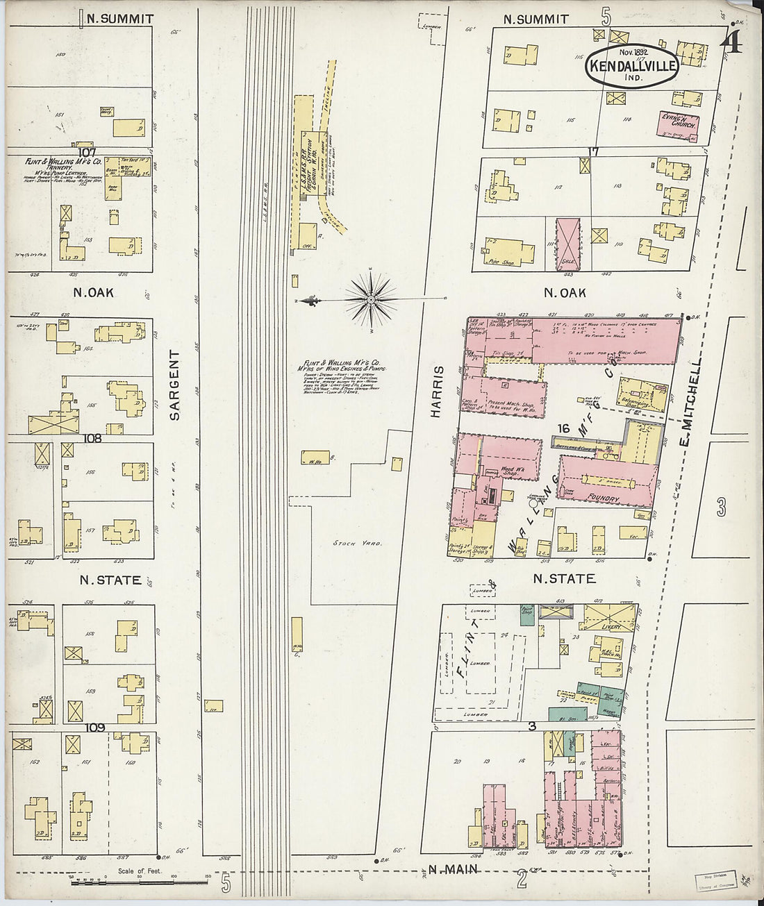 This old map of Kendallville, Noble County, Indiana was created by Sanborn Map Company in 1892