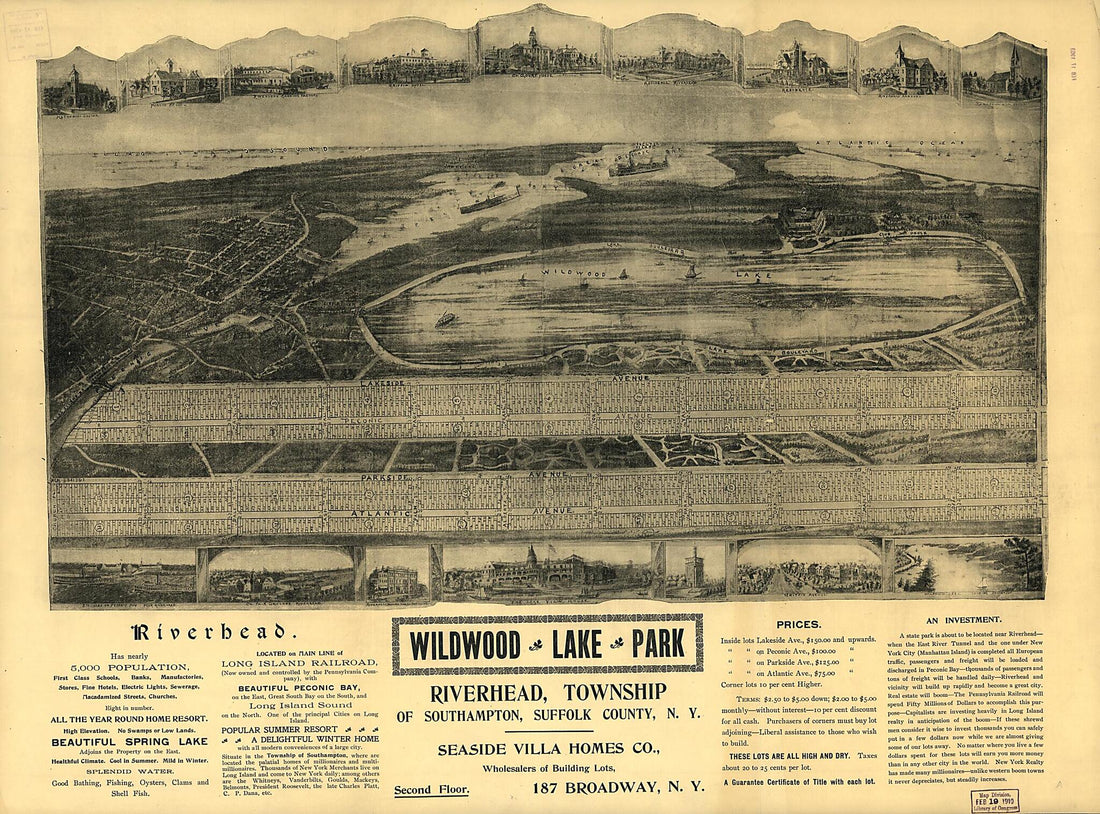 This old map of Wildwood Lake Park, Riverhead, Township of Southhampton, Suffolk County, New York from 1903 was created by  Seaside Villa Homes Co in 1903