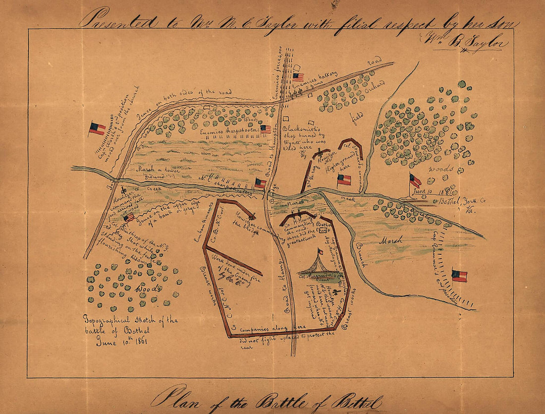 This old map of Topographical Sketch of the Battle of Bethel, June 10th, from 1861. (Plan of the Battle of Bethel) was created by  in 1861