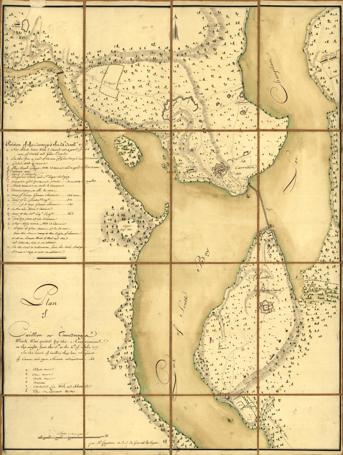 This old map of Plan of Carillon Ou sic Ticonderoga : Which Was Quitted by the Americaines In the Night from the 5th to the 6th of July from 1777 (Plan of Carillon Or Ticonderoga, Position De L&