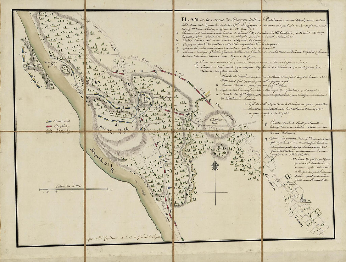 This old map of Plan De La Retraite De Barren Hill En Pensilvanie : Ou Un Détachement De Deux Mille Deux Cent Hommes Sous Le G&