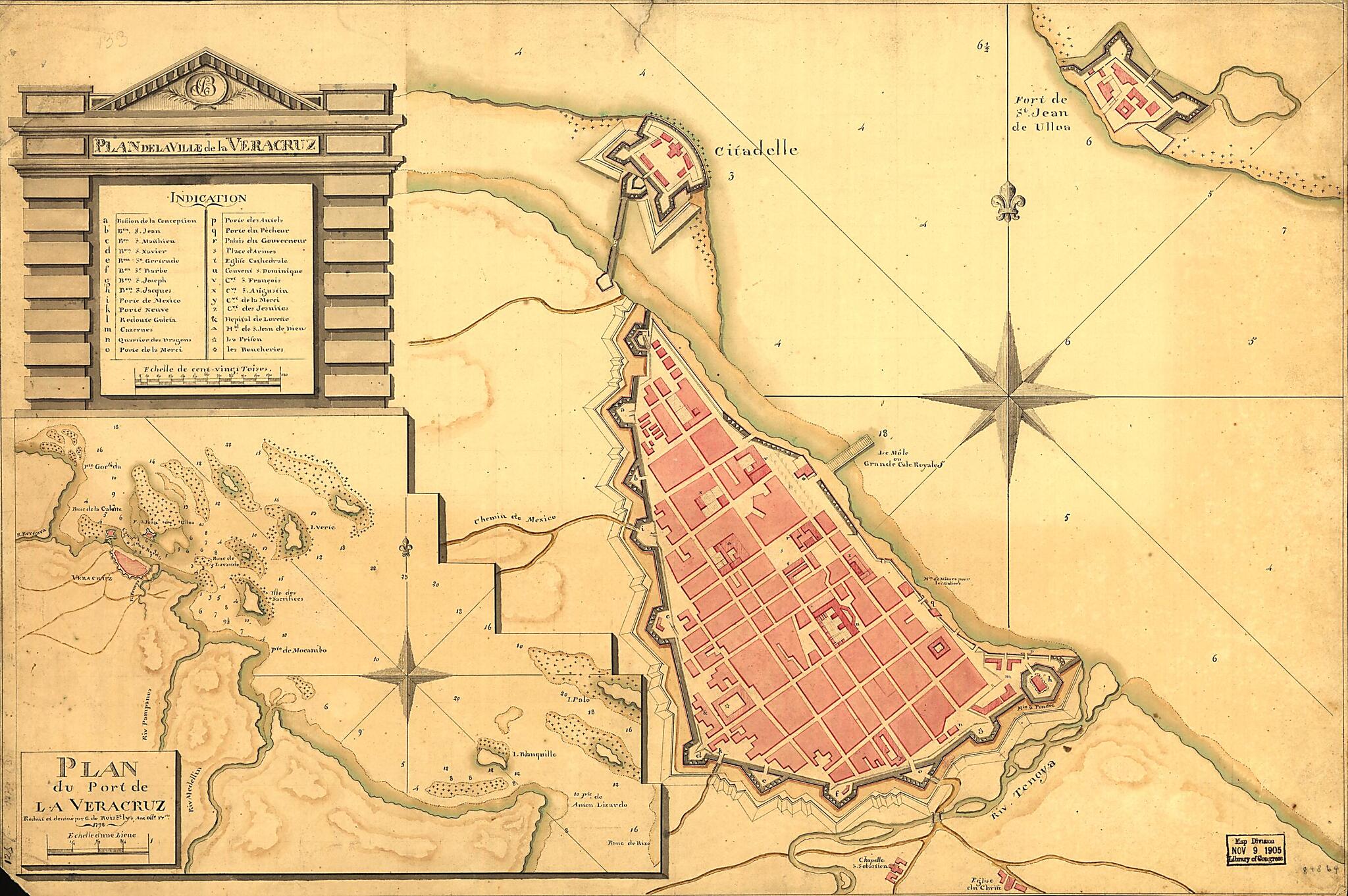 This old map of Plan De La Ville De La Veracruz from 1798 was created by G. De Bois in 1798