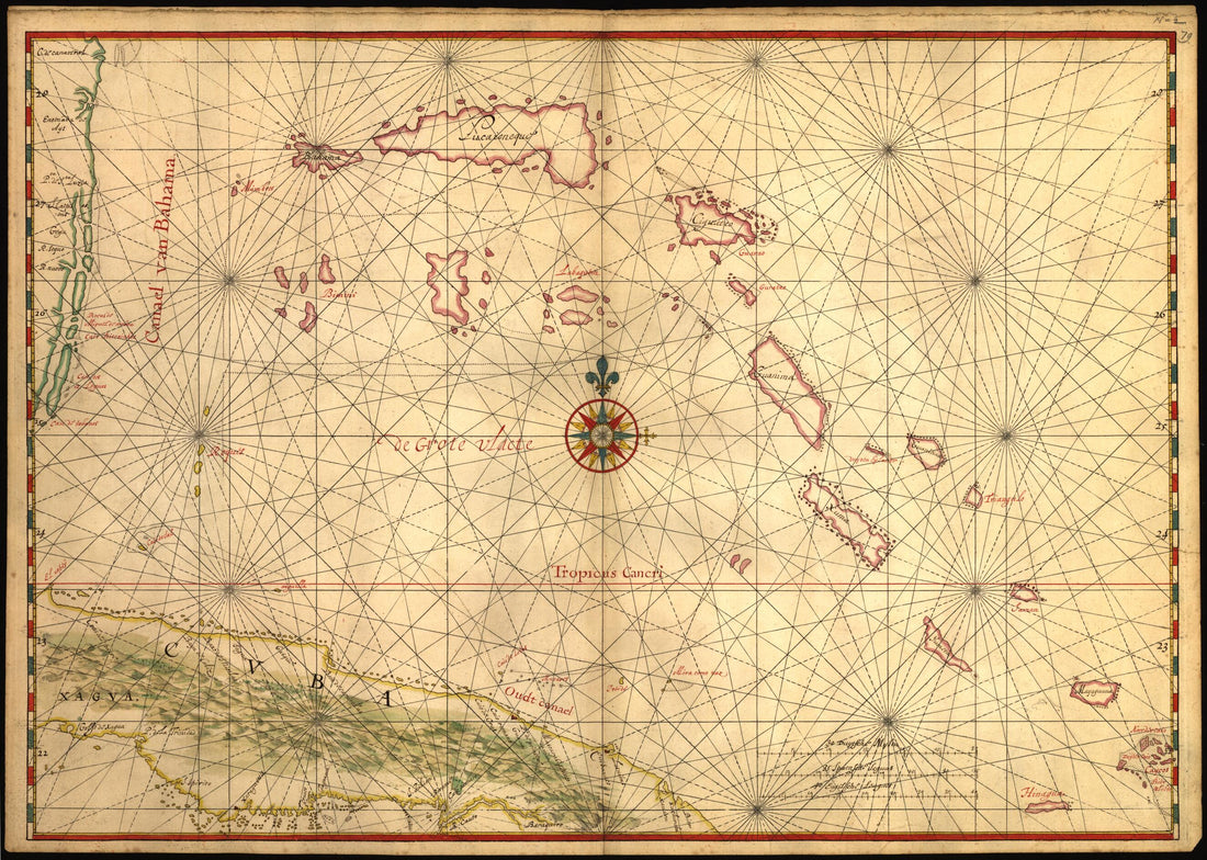 This old map of Map of a Part of the Island of Cuba and of the Bahamas from 1650 was created by Joan Vinckeboons in 1650