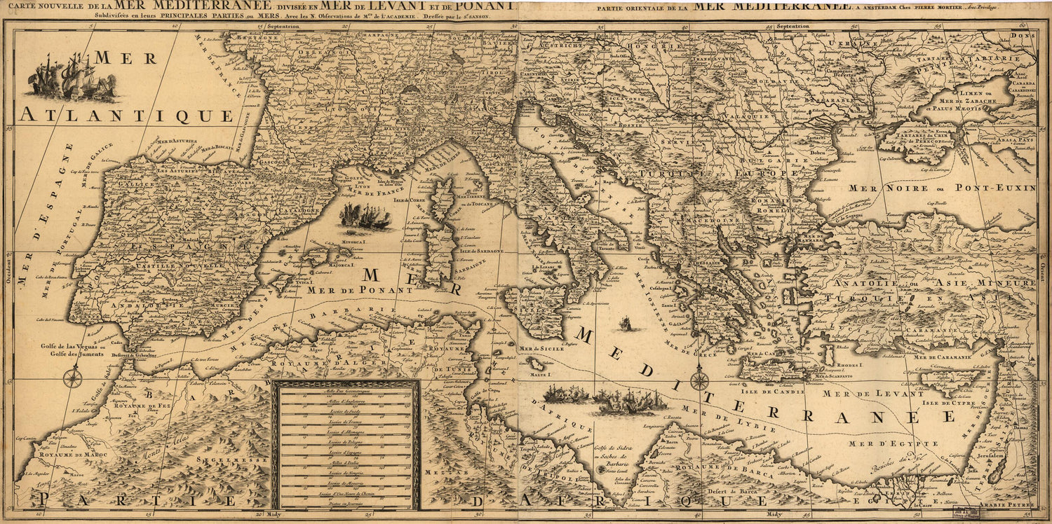Carte Nouvelle De La Mer Mediterranee in 1680 by Relic Map Company