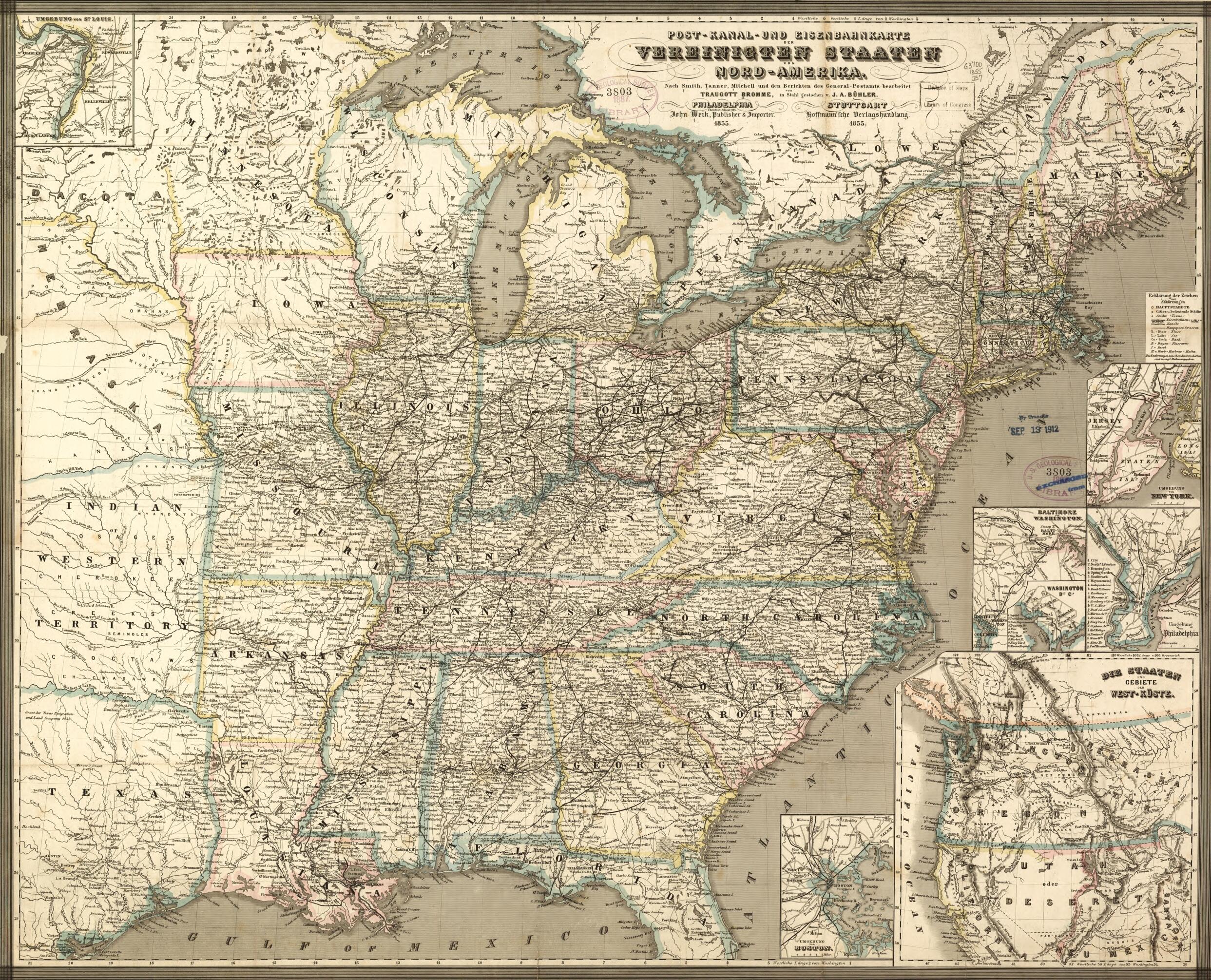 Kanal-und Eisenbahnkarte Der Verbeinigten Staaten Von Nord-Amerika : Nach Smith, Tanner, Mitchell Und Den Berichten Des General-Postamts 1855 by Relic Map Company