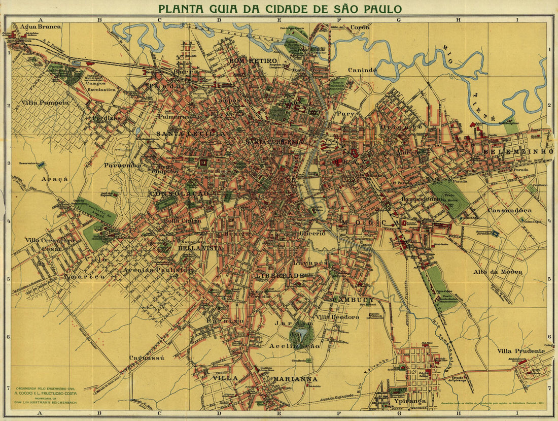 This old map of Planta Guia Da Cidade De São Paulo from 1913 was created by Alexandre Mariano Cococi,  Reichenbach, L. Fructuoso Costa in 1913