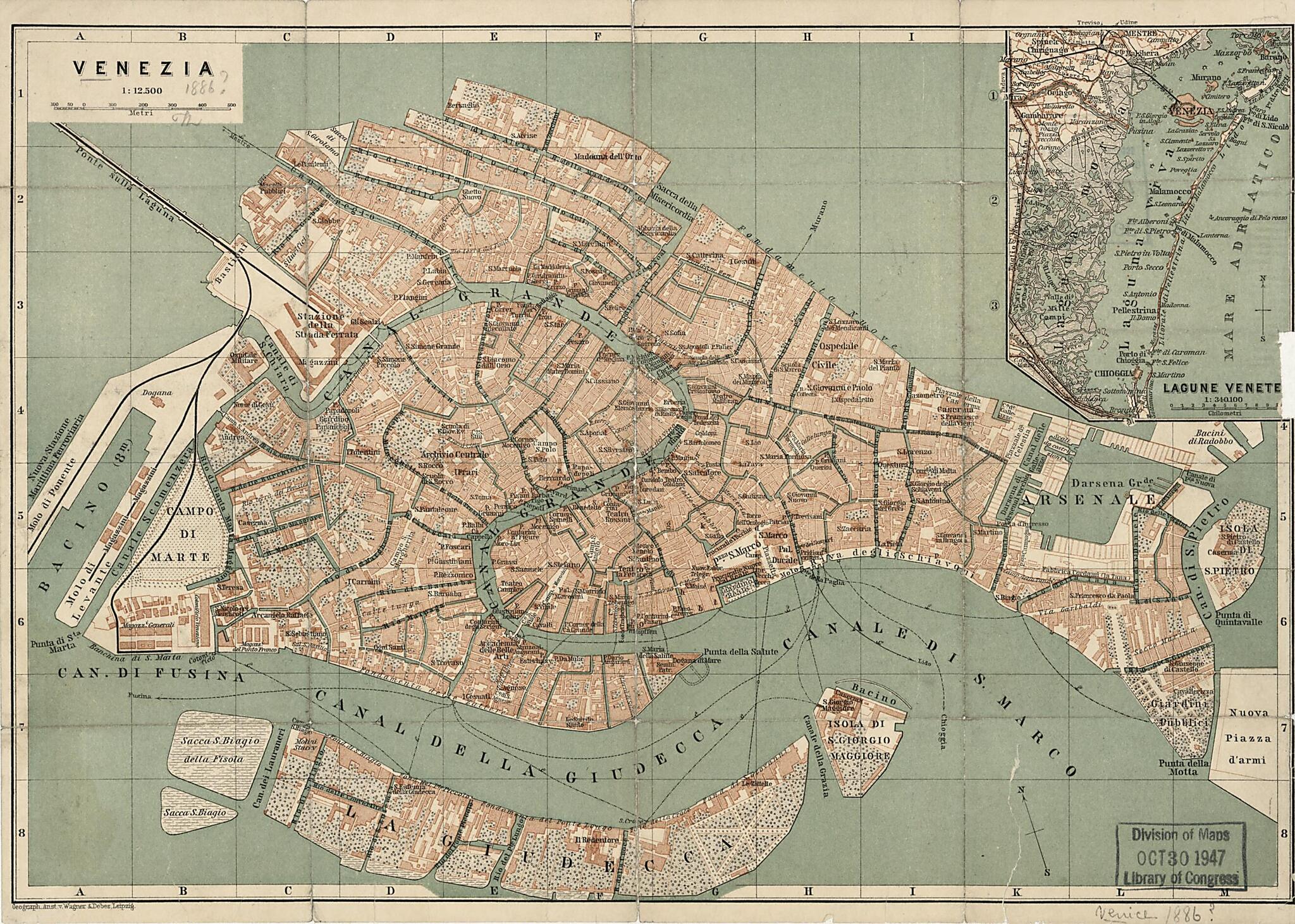 This old map of Venezia from 1886 was created by  Wagner &amp; Debes in 1886