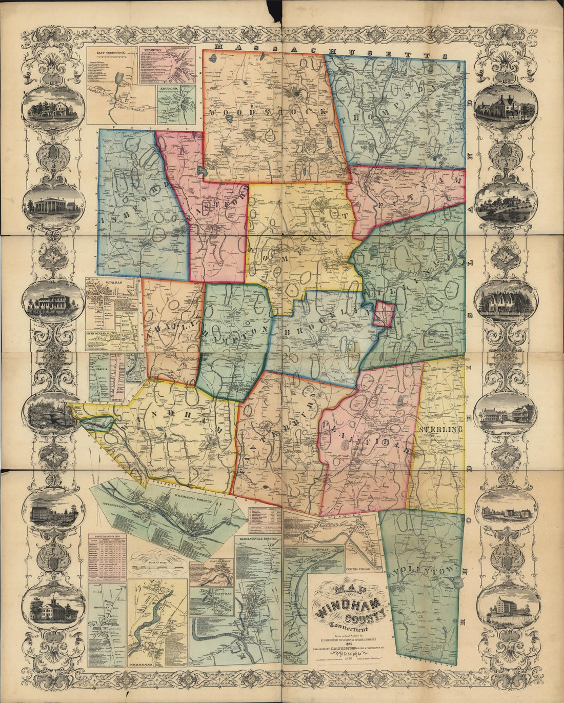 This old map of Map of Windham County, Connecticut from 1856 was created by Wm. C. Eaton, E. P. Gerrish, H. C. Osborn, E. M. Woodford in 1856