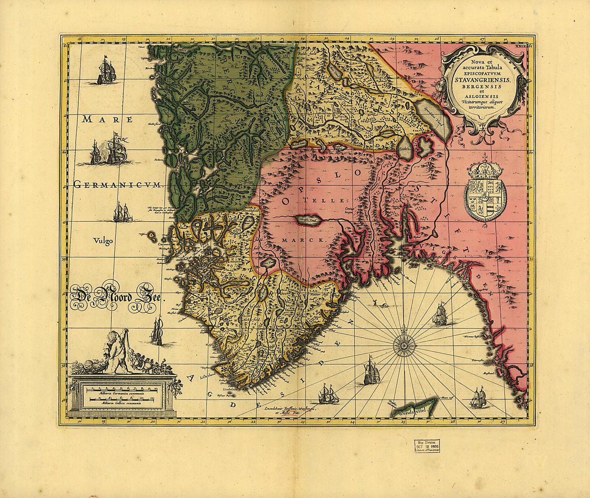 Nova Et Accurata Tabula Episcopatvvm Stavangeriensis, Bergensis Et Asloiensis (Nova Et Accurata Tabula Episcopatuum Stavangeriensis, Bergensis Et Asloiensis) 1700 by Relic Map Company