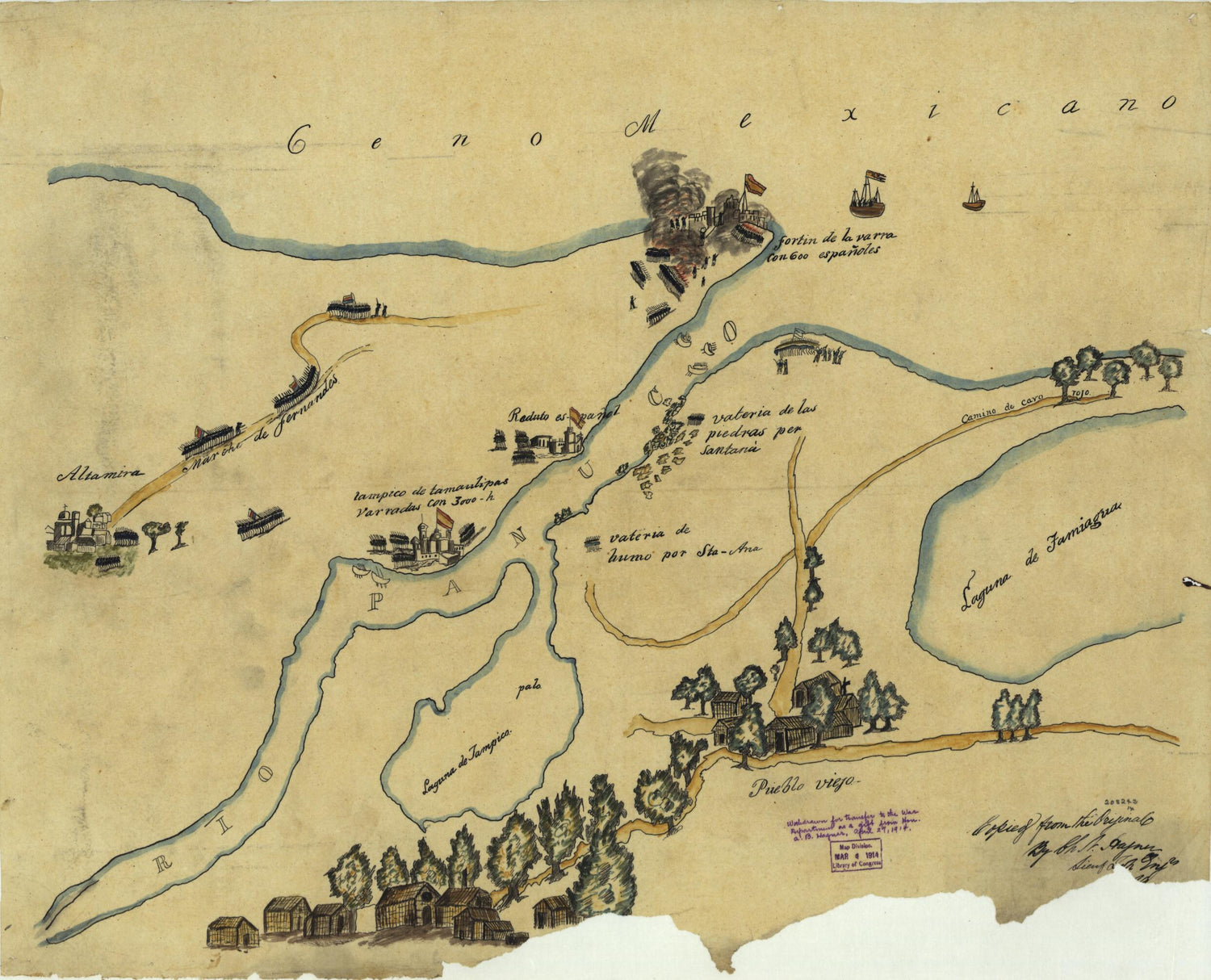 This old map of Map Depicting Battle Against Isidro Barradas In Vicinity of Tampico, Mexico, In 1829 from 1846 was created by Charles N. Hagner in 1846