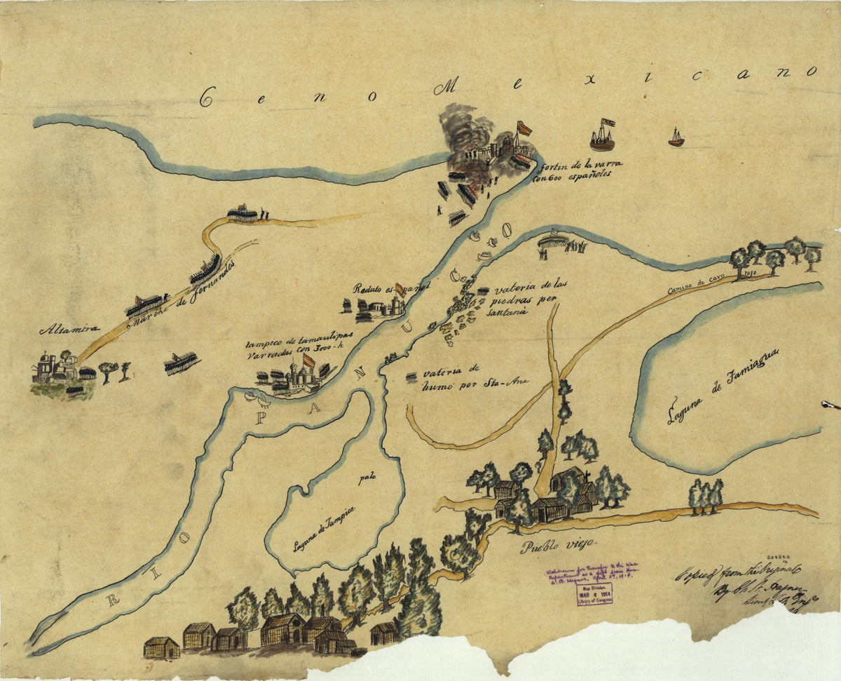 Map Depicting Battle Against Isidro Barradas In Vicinity of Tampico, Mexico, In 1829 1846 by Relic Map Company