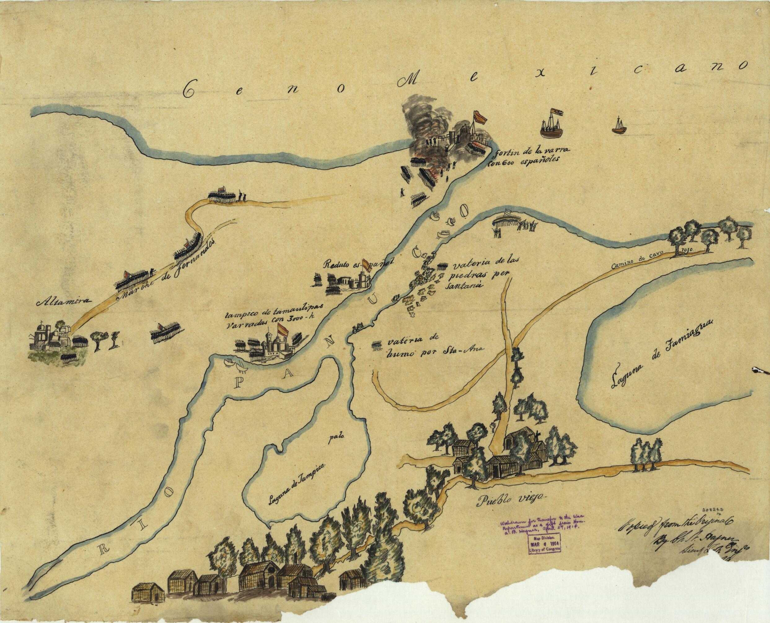 This old map of Map Depicting Battle Against Isidro Barradas In Vicinity of Tampico, Mexico, In 1829 from 1846 was created by Charles N. Hagner in 1846