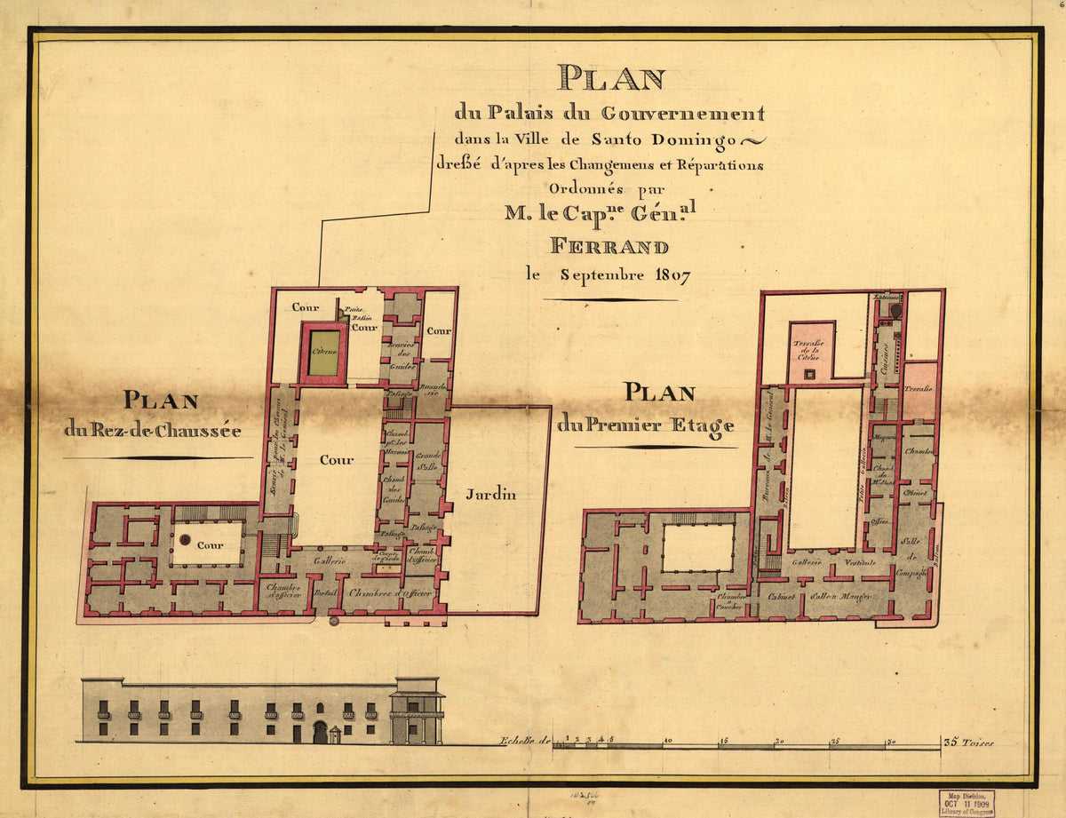 Plan Du Palais Du Gouvernement Dans La Ville De Santo Domingo 1807 by Relic Map Company