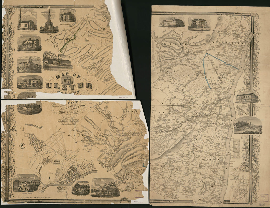 This old map of Map of Ulster County, New York from 1854 was created by Oliver J. Tillson in 1854