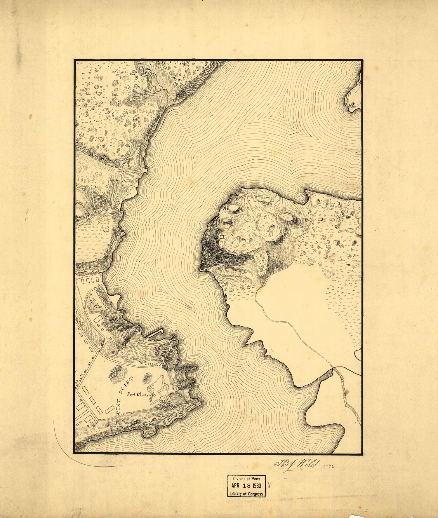 This old map of Topographic Map of West Point, Constitution Island, and Vicinity, New York from 1842 was created by T. B. J. (Thomas Bradford Jones) Weld in 1842