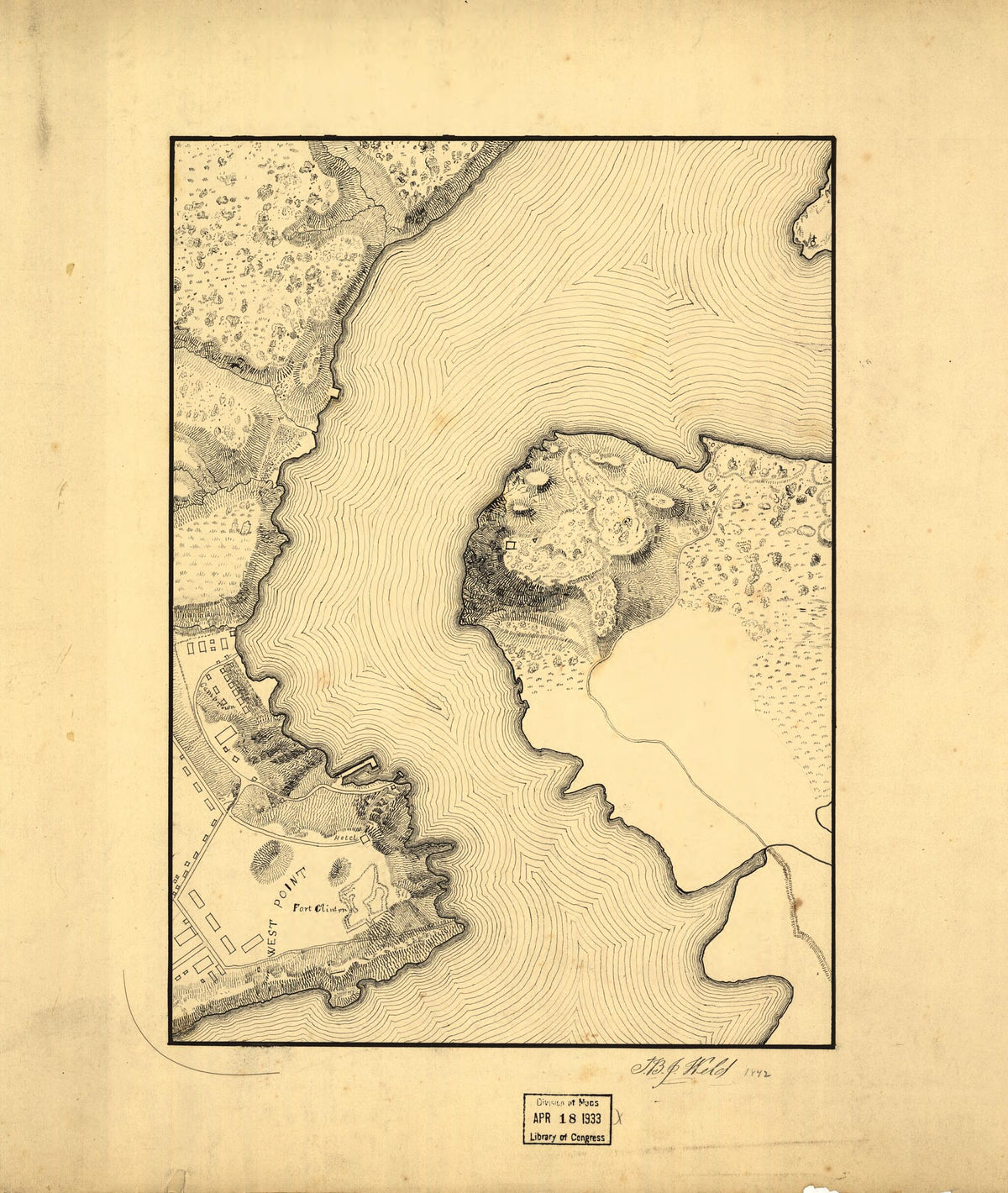 Topographic Map of West Point, Constitution Island, and Vicinity, New York 1842 by Relic Map Company