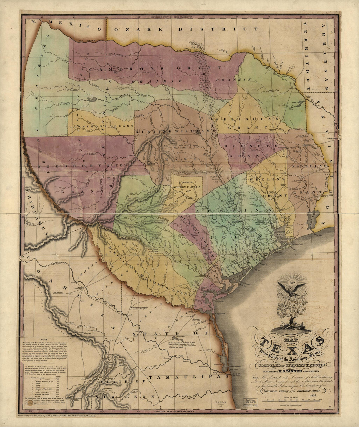Map of Texas With Parts of the Adjoining States 1837 by Relic Map Company