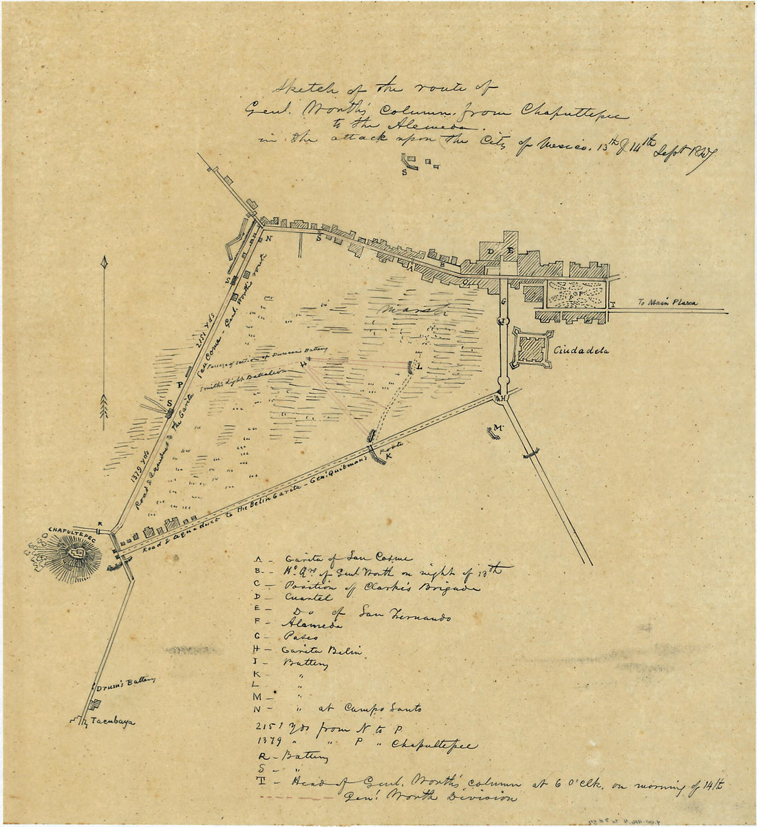 This old map of Sketch of the Route of Genl. Worth&