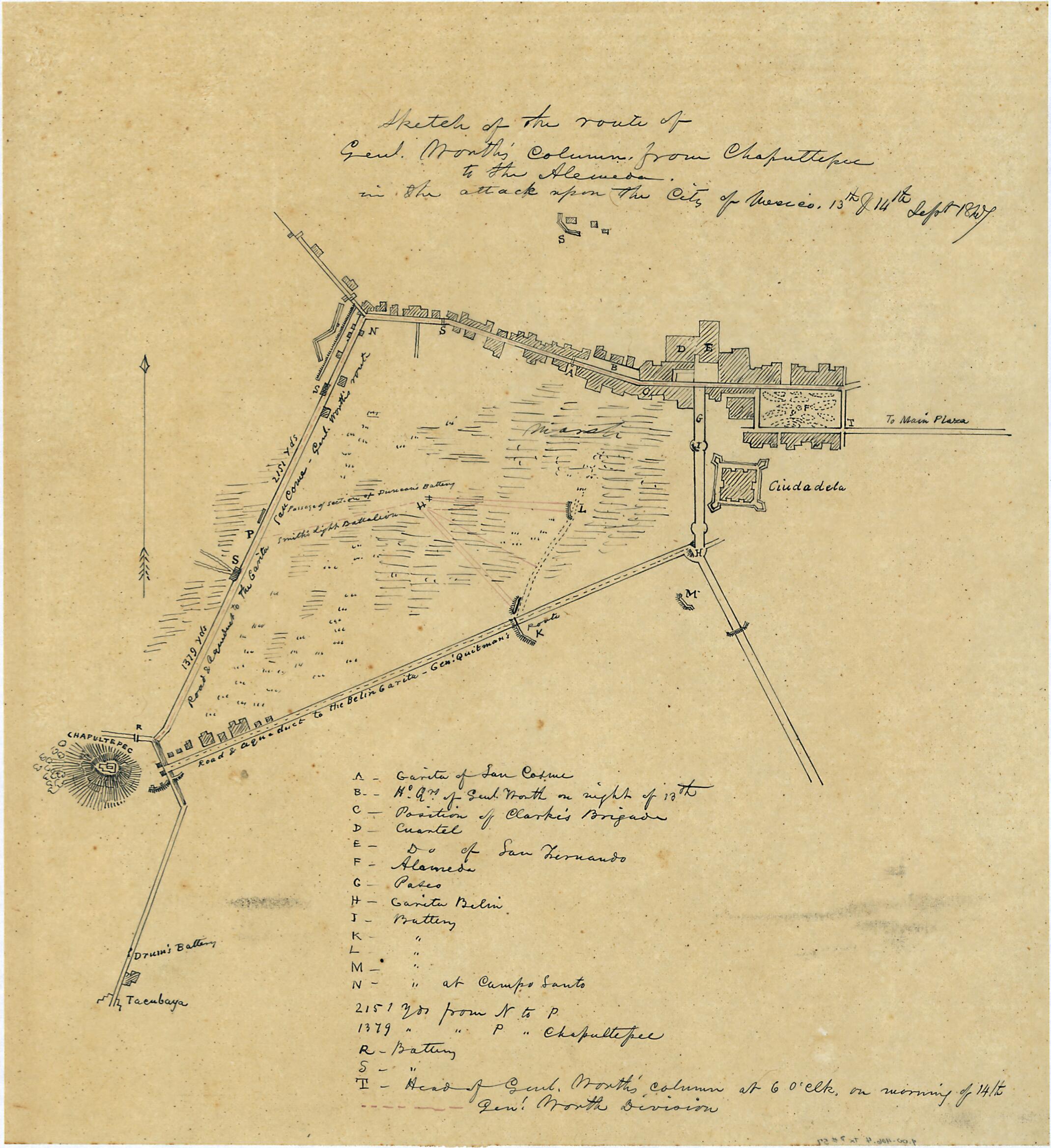 This old map of Sketch of the Route of Genl. Worth&