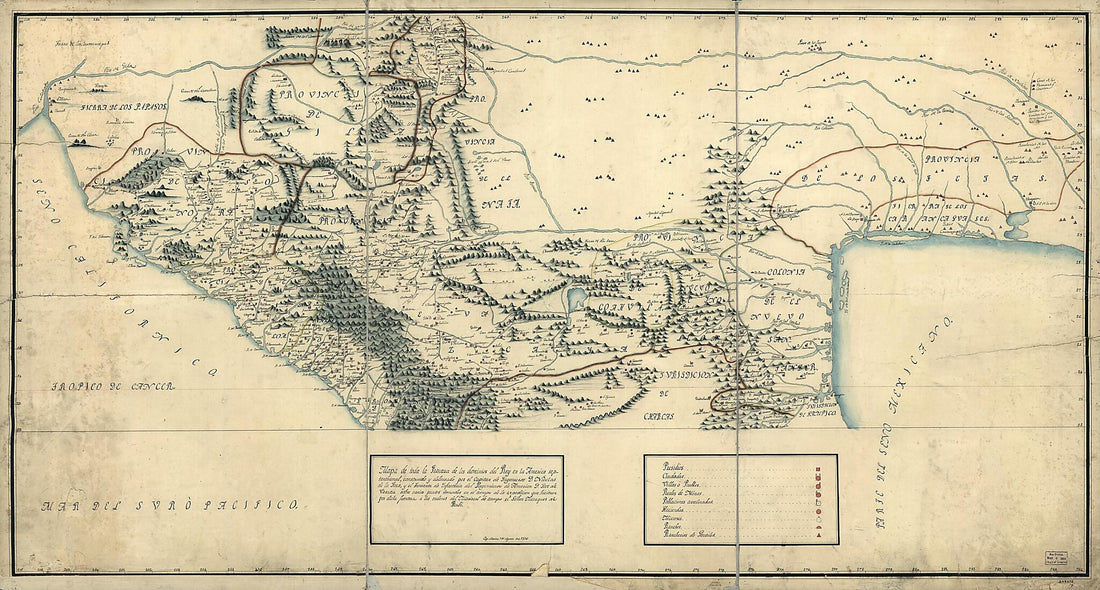 This old map of Mapa De Toda La Frontera De Los Dominios Del Rey En La America Septentrional from 1771 was created by Nicolas De La Fora, José De Urrutia in 1771