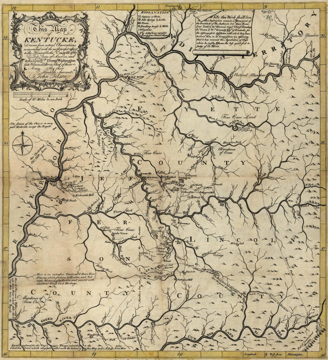 This old map of This Map of Kentucke : Drawn from Actual Observations, Is Inscribed With the Most Perfect Respect, to the Honorable Congress of the United States of America, and to His Excell&