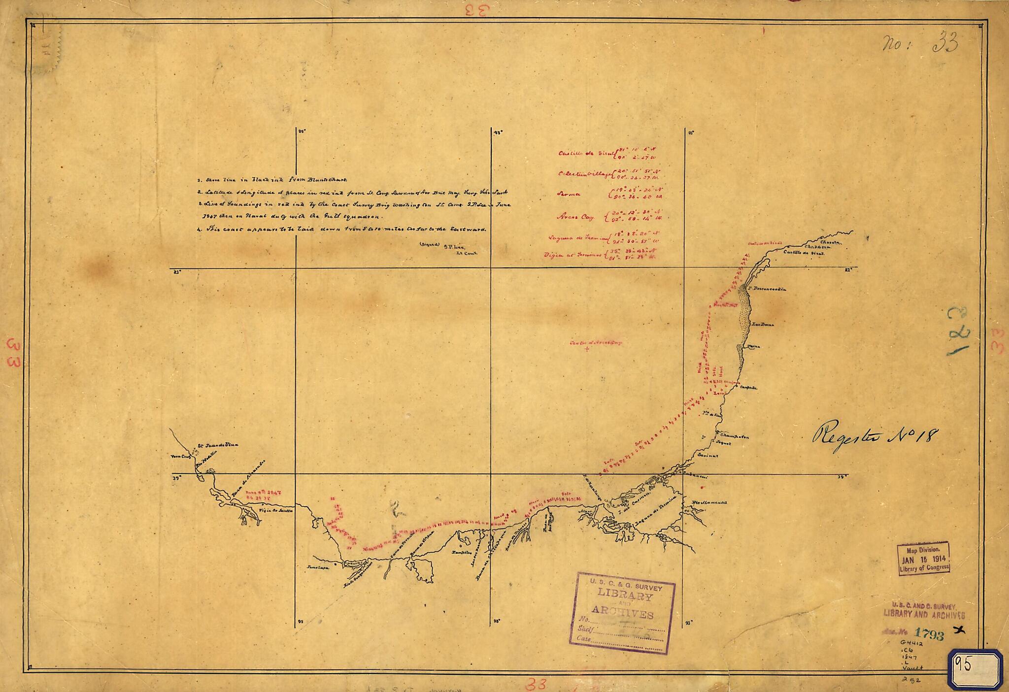 This old map of Map Showing Coast of Mexico from Vera Cruz to Chuxula from 1847 was created by S. P. Lee in 1847
