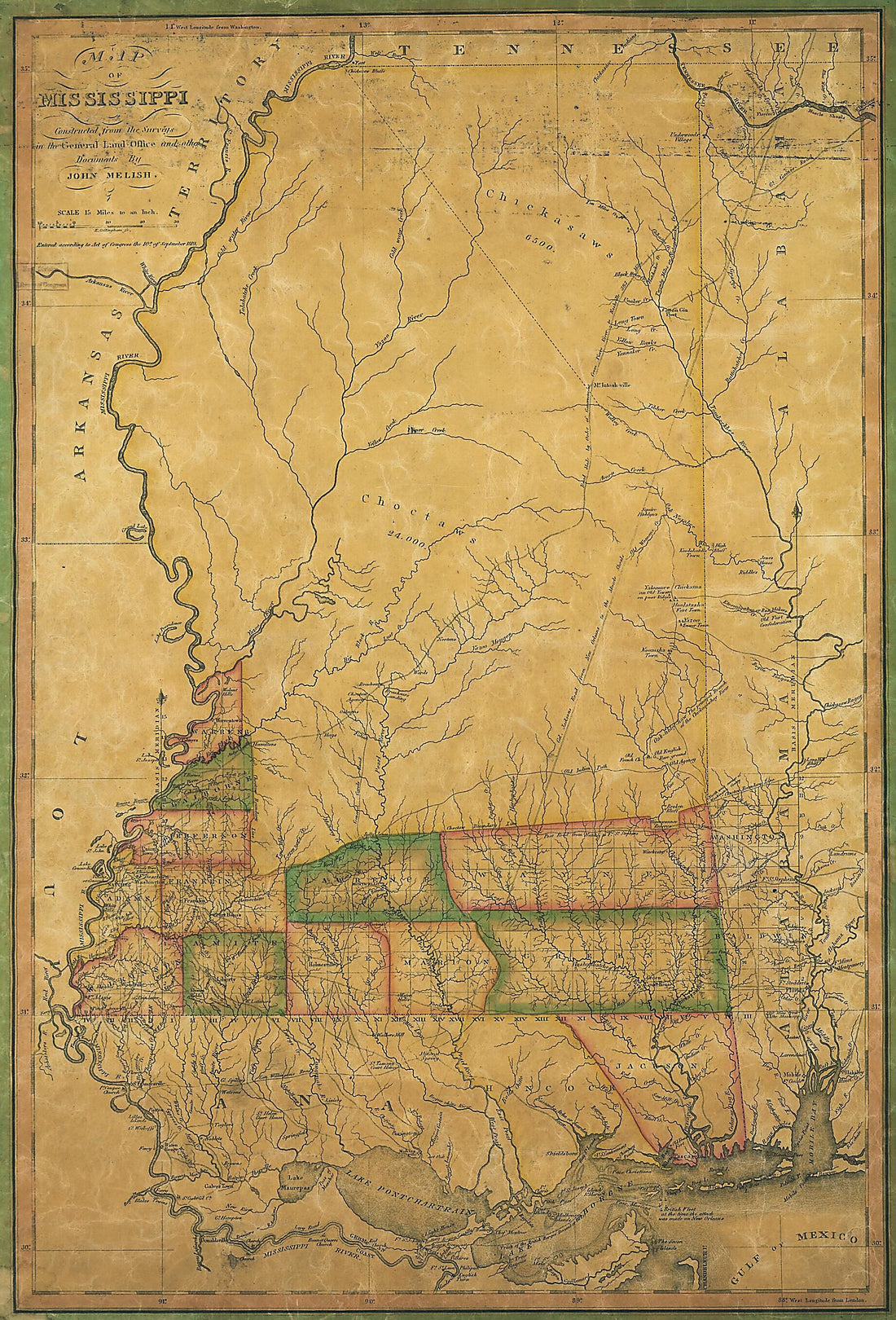 This old map of Map of Mississippi : Constructed from the Surveys In the General Land Office and Other Documents from 1820 was created by John Melish in 1820