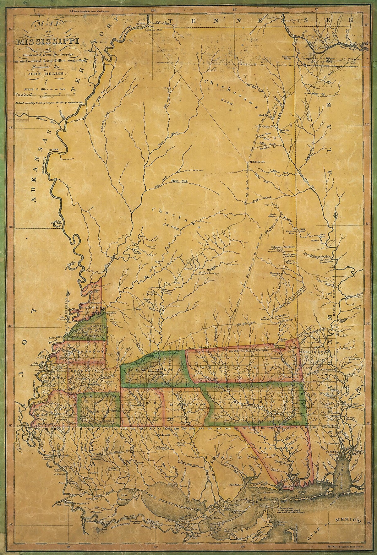 Map of Mississippi : Constructed from the Surveys In the General Land Office and Other Documents 1820 by Relic Map Company