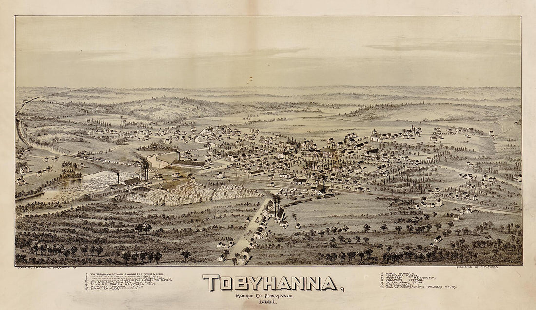 This old map of Tobyhanna, Monroe County, Pennsylvania, from 1891 was created by T. M. (Thaddeus Mortimer) Fowler in 1891