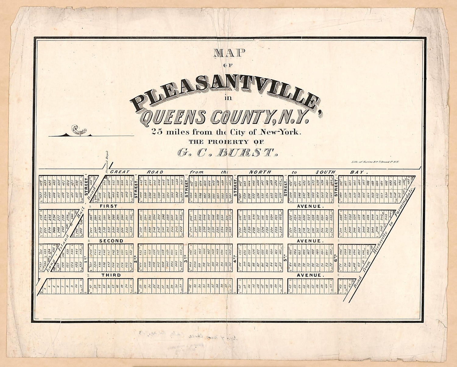 This old map of Map of Pleasantville In Queens County, New York : 25 Miles from the City of New York from 1880 was created by G. C. Burst,  Narine &amp; Co in 1880