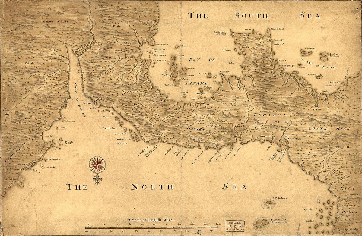 Isthmus of Panama from Cartagena to Nicaragua Showing Both Coasts 1800 by Relic Map Company