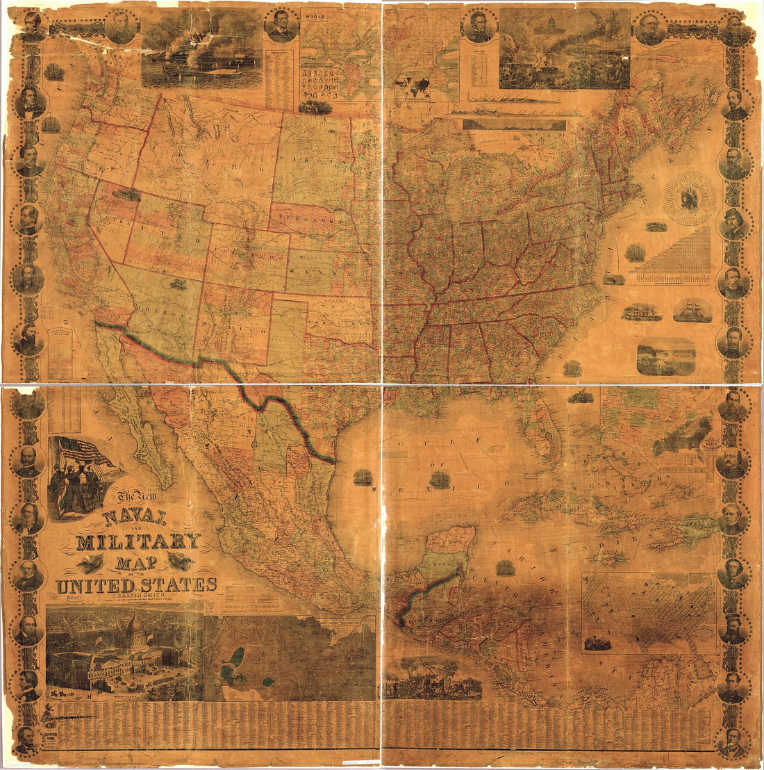 This old map of The New Naval and Military Map of the United States from 1862 was created by J. Baker, J. Calvin (John Calvin) Smith, Robert Pearsall Smith in 1862