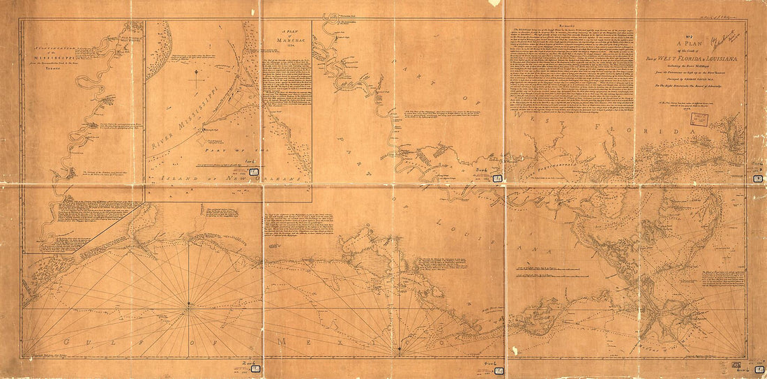 This old map of A Plan of the Coast of Part of West Florida &amp; Louisiana : Including the River Yazous from 1778 was created by George Gauld, J. E. (Julius Erasmus) Hilgard in 1778