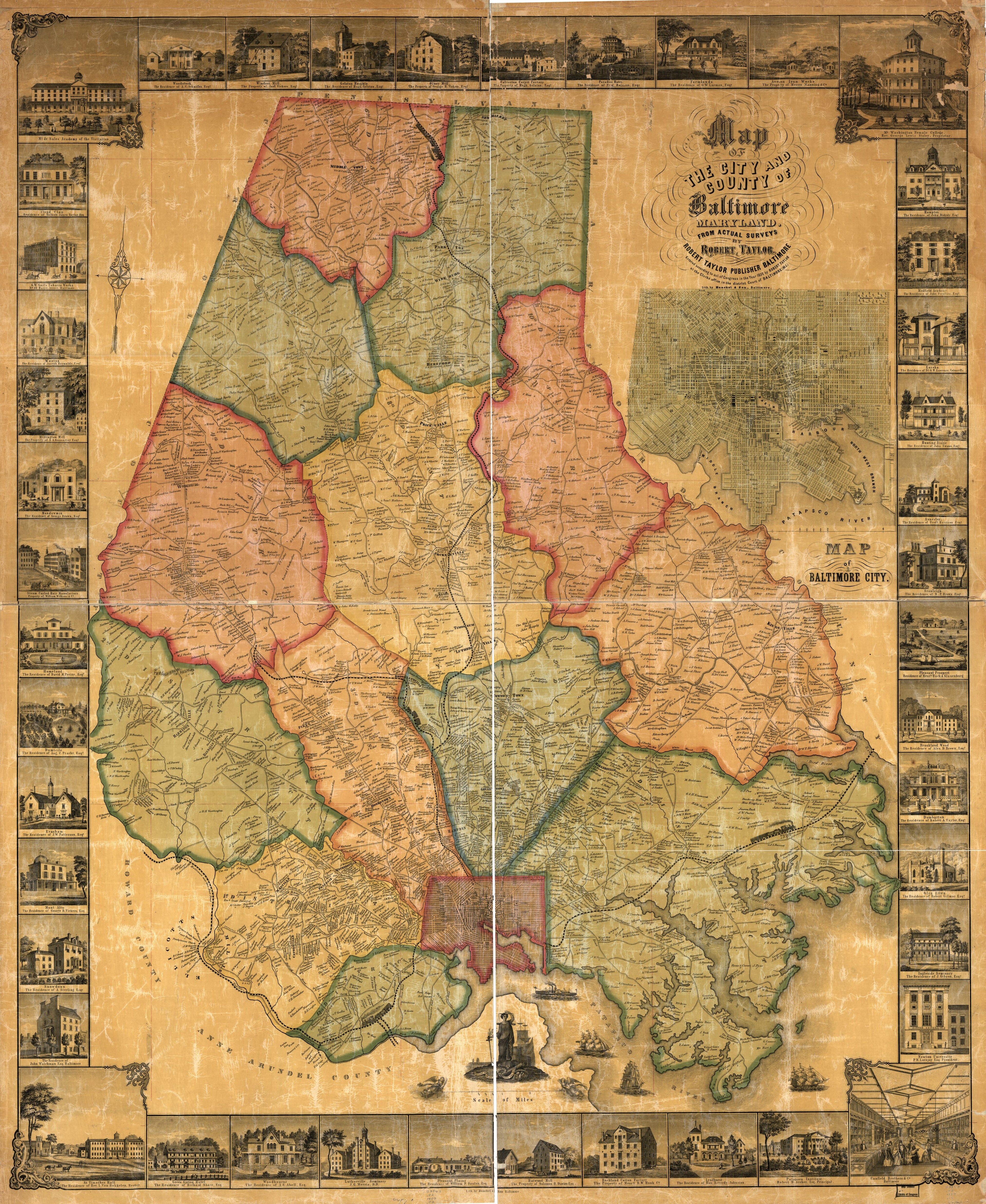 This old map of Map of the City and County of Baltimore, Maryland from 1857 was created by Robert Taylor in 1857