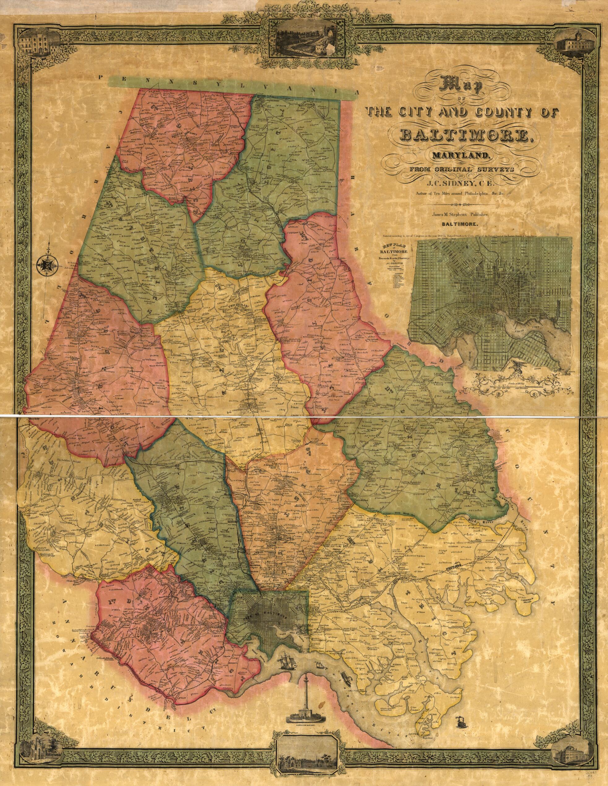 This old map of Map of the City and County of Baltimore, Maryland from 1857 was created by J. C. (James C.) Sidney in 1857