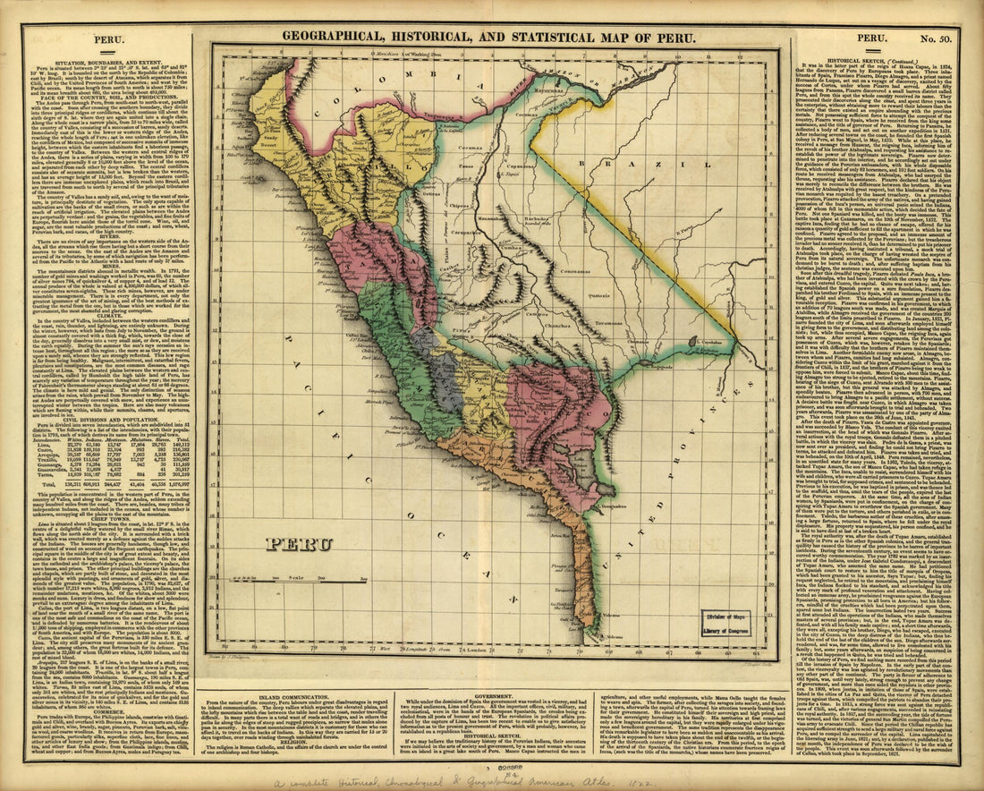 This old map of Peru (Geographical, Historical and Statistical Map of Peru) from 1822 was created by  Carey &amp; Lea, Henry Charles Carey, James Finlayson, Isaac Lea, Joseph Yeager in 1822