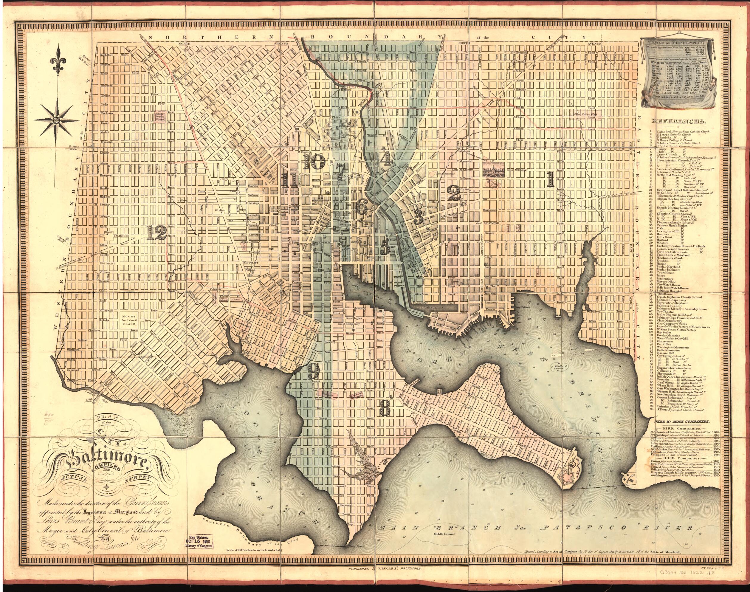 This old map of Plan of the City of Baltimore from 1822 was created by Fielding Lucas in 1822