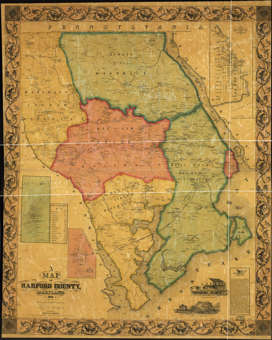 This old map of A Map of Harford Co., Maryland, from 1858 was created by L. W. Herrick in 1858