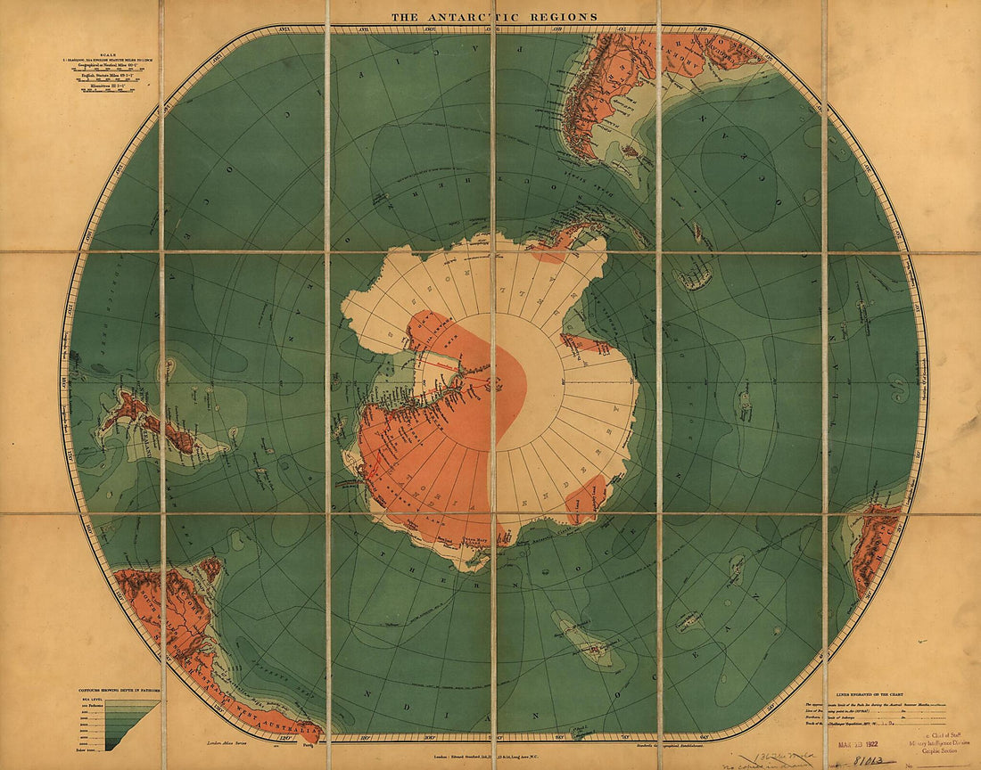 This old map of The Antarctic Regions from 1900 was created by  Edward Stanford Ltd in 1900