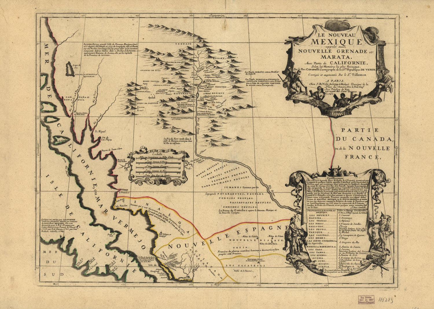 This old map of Le Nouveau Mexique Appele Aussi Nouvelle Grenade Et Marata, Avec Partie De Californie from 1742 was created by Vincenzo Coronelli in 1742