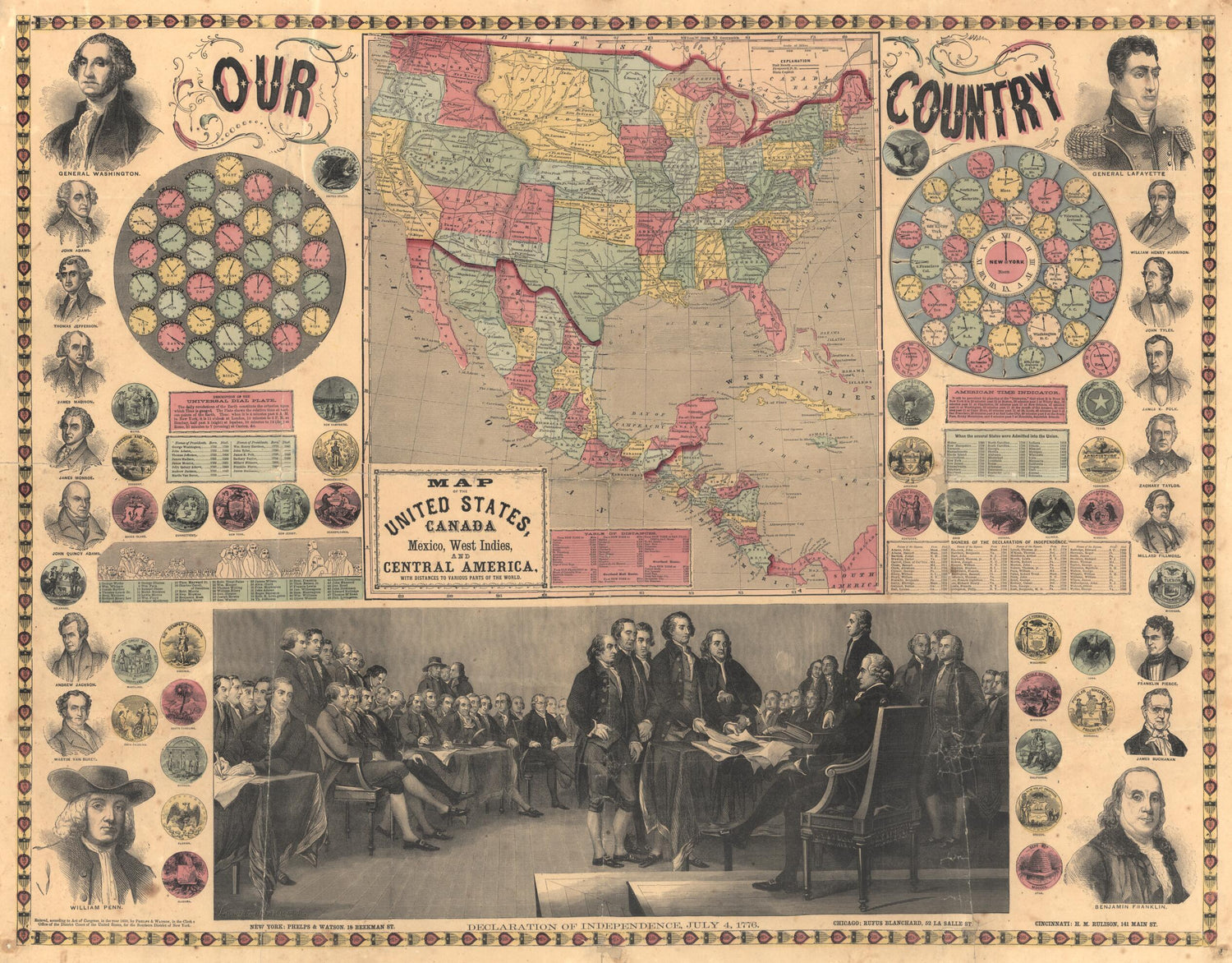 This old map of Map of the United States, Canada, Mexico, West Indies and Central America. (Our Country) from 1859 was created by  Phelps &amp; Watson in 1859